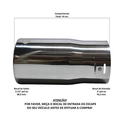 Imagem de Ponteira Esportiva Reta Simples Saída 3,5 Entr 3 Pol Adapta