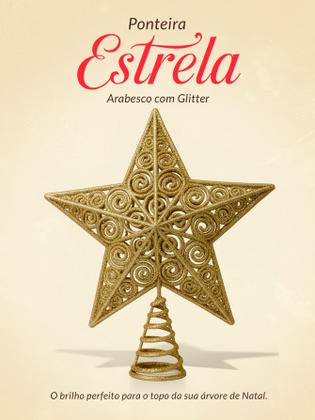Imagem de Ponteira Estrela Árvore De Natal 20cm Glitter Arabesco Linda
