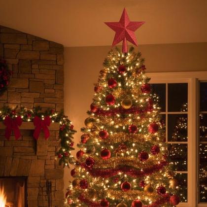 Imagem de Ponteira Estrela Árvore Natal Decoração Glitter Básica 19cm