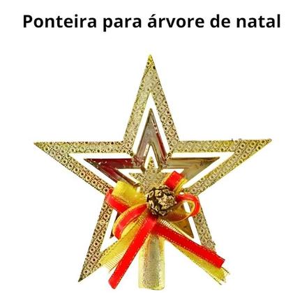 Imagem de Ponteira Estrela Com Laço Para Árvore De Natal 19cm Dourada
