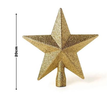 Imagem de Ponteira Estrela Grande Arvore Natal Decoração Gliter 20cm
