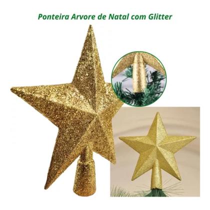 Imagem de Ponteira Estrela Grande Arvore Natal Decoração Gliter 20cm