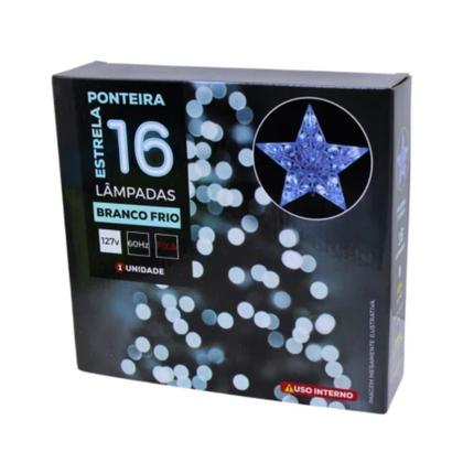 Imagem de Ponteira Estrela Vasada 22cm com 16 Lâmpadas LED Branca Frio