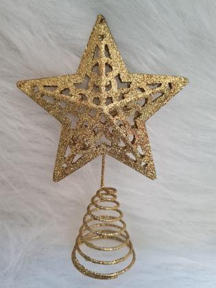 Imagem de Ponteira P/ Árvore De Natal Estrela Vazada Gold Ouro 15x10cm