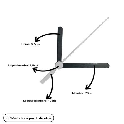 Imagem de Ponteiros para Máquina de Relógio Tradicional Palito Grande 7,3cm Preto Branco