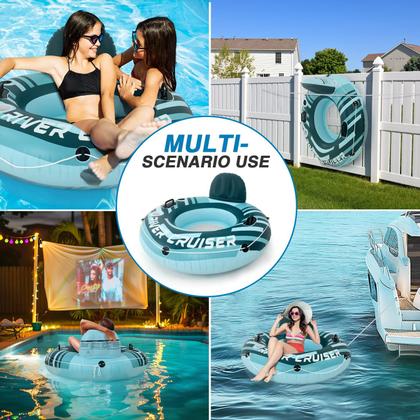 Imagem de Pool Float Sunrio Medium Turquesa com encosto e porta-copos