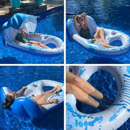 Imagem de Pool Floats Adult with Canopy Upf50+ Whitemoss Blue Ink