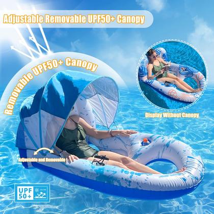 Imagem de Pool Floats Adult with Canopy Upf50+ Whitemoss Blue Ink