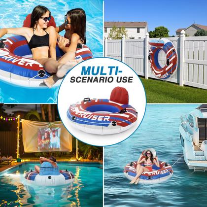 Imagem de Pool Floats Sunrio River Tube com fundo de malha e suporte para copos