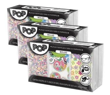 Imagem de Pop Bolso Lenços de Papel Kit com 3 Unidades - 6 Pacotes com 15 Folhas Cada