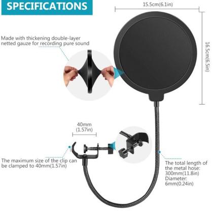 Imagem de Pop Filter Para Microfone Anti Puff Filtro de Voz 15cm Universal Haste Flexível