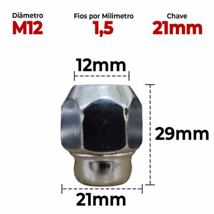 Imagem de Porca de Roda 12mm Fio 1,5 Chave 21 KIA 05Pç