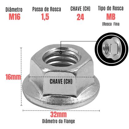 Imagem de Porca Sext. Flangeada M16 CH 24 Fio 1,5 Rosca Fina MB 100 Un