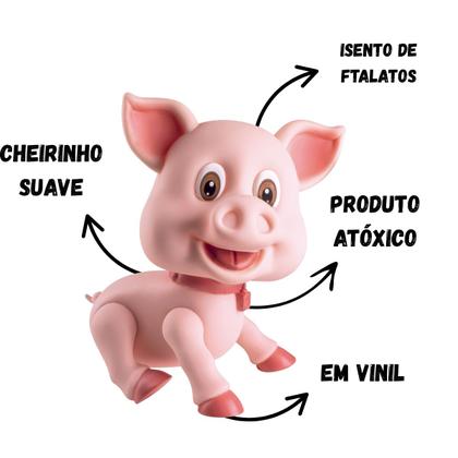 Imagem de Porco Porquinho Grande 21cm Em Vinil Macio Animais Da Fazenda Infantil Coleção Big Farm Cometa