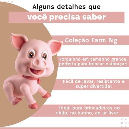 Imagem de Porco Porquinho Grande 21cm Em Vinil Macio Animais Da Fazenda Infantil Coleção Big Farm Cometa
