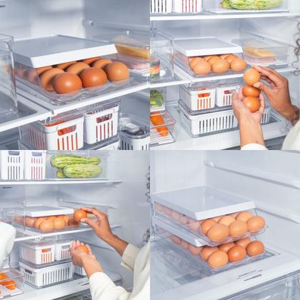 Imagem de Porta 21 Ovos Tampa Plástico Resistente Empilhável Organizador Geladeira Armazenamento Cozinha Clear Fresh