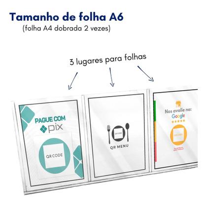 Imagem de Porta 3 Folhetos A6 Display Pix Qr Code Menu Balcão Expositor Comercial Restaurante Lobby