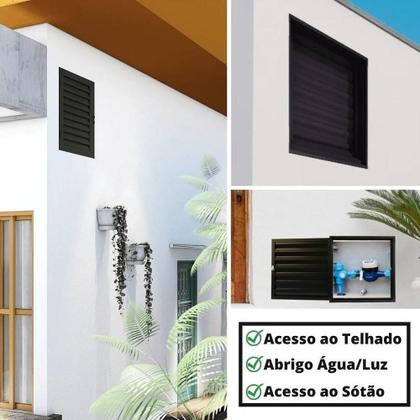 Imagem de Porta Alçapão Abrigo Ventilado Preto 80x60 Laminado Resistente Em Aço Portinhola De Acesso Laje Telhado Sótão Água Luz