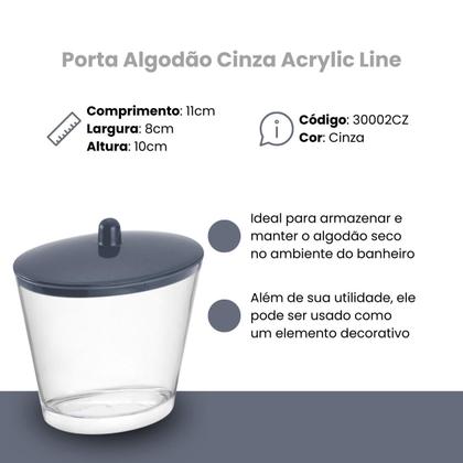 Imagem de Porta Algodão Transparente Tampa Cinza Acrylic Line Banheiro