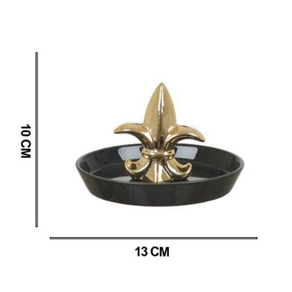 Imagem de Porta-Anel em Cerâmica Flor de Lis Preto e Dourado 10,5X13,5Xcm - D'Rossi