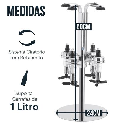 Imagem de Porta Bebidas Dispenser Dosador Giratório 4 Garrafas Inox