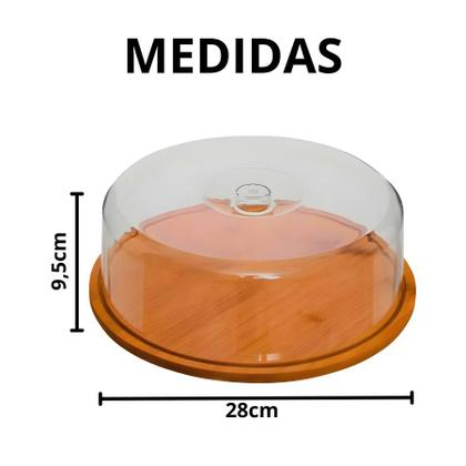 Imagem de Porta Bolo Boleira De Bambu Com Tampa Acrílica 28cm
