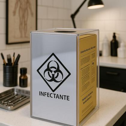 Imagem de Porta Caixa Coletora Descarpack 3L Parede Mesa Balcão Resíduos Infectantes Descarte Biológicos