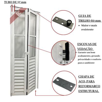 Imagem de Porta Camarão Palheta Alumínio Branco Com Vidro Linha Veneza