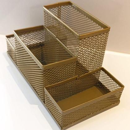 Imagem de Porta Caneta, Clips, Lembrete, Porta Treco, Dourado, 4 Divisórias Gv Office