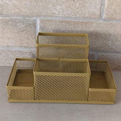 Imagem de Porta Caneta, Clips, Lembrete, Porta Treco, Dourado, 4 Divisórias Gv Office