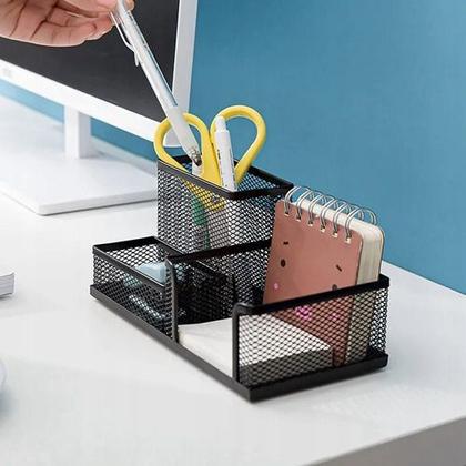 Imagem de Porta Caneta Organizador De Mesa 3 Divisórias Aramado Preto