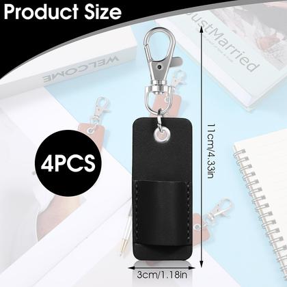 Imagem de Porta-canetas para cordão AOZUO Portátil de Couro PU, 4 peças pretas