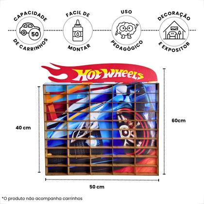 Porta Carrinhos Hot Wheels Expositor 50 Carrinhos Madeira Mdf Colecionaveis - Grupo Paraiso MDF Imagem de Porta Carrinhos Hot Wheels Expositor 50 Carrinhos Madeira Mdf Colecionaveis