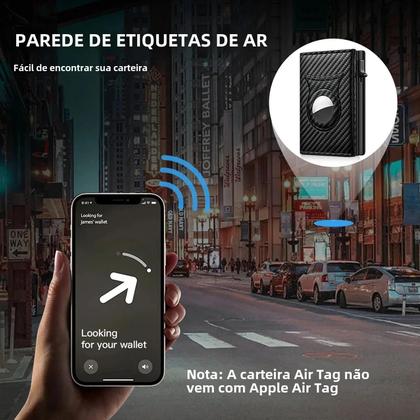 Imagem de Porta-Cartões Magnético Masculino de Couro PU com RFID e Zíper - Design de Fibra de Carbono