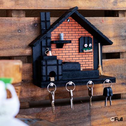 Imagem de Porta Chaves de Parede Casinha Mineira Artesanal G Laranja
