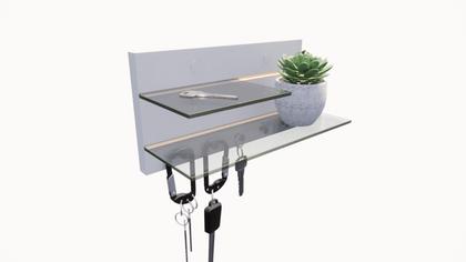 Imagem de Porta Chaves MDF fitado os 4 lados Prateleiras Vidro, Cinza