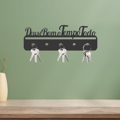 Imagem de Porta Chaves Para Parede Decoração Em Mdf Preto Deus É Bom