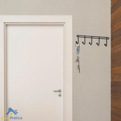 Imagem de Porta Chaves Versátil Parede Chaveiro Com 5 Ganchos Preto