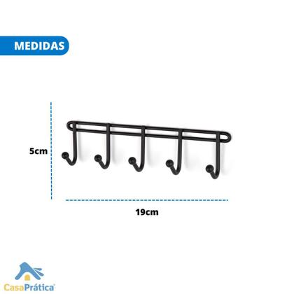 Imagem de Porta Chaves Versátil Parede Chaveiro Com 5 Ganchos Preto