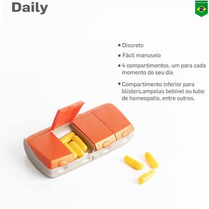 Imagem de Porta Comprimidos Pilbox Daily Laranja 4 Divisões MEDINOVA 1 Unidade