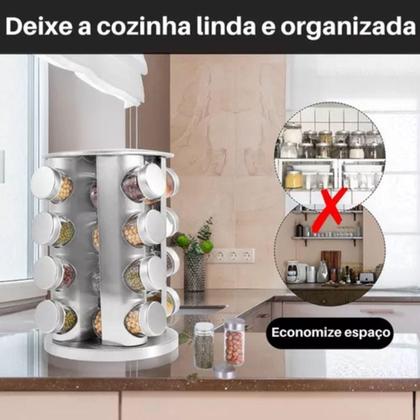 Imagem de Porta Condimento Giratório Inox/Vidro Praticidade Na Cozinha