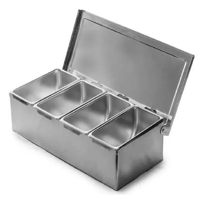 Imagem de Porta Condimentos De Inox 4 Divisórias Pq C Tampa Bartender