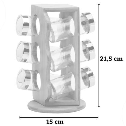 Imagem de Porta Condimentos Giratório 6 Potes e Kit Utensílios 5 pçs Em Bambu Welf