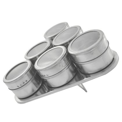 Imagem de Porta condimentos inox com 6 potes magnéticos para temperos