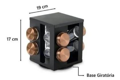 Imagem de Porta Condimentos Temperos Giratório Bronze/preto Inox Vidro
