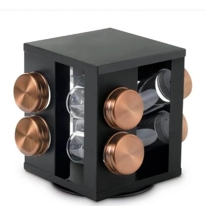 Imagem de Porta Condimentos Temperos Giratório Bronze/preto Inox Vidro