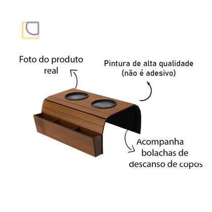 Imagem de Porta Controle Para Sofa De Madeira E Copo Kit 2 Unidades