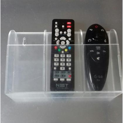Imagem de Porta Controle Remoto TV/Ar condicionado Acrílico Cristal Suporte Parede 3 controles