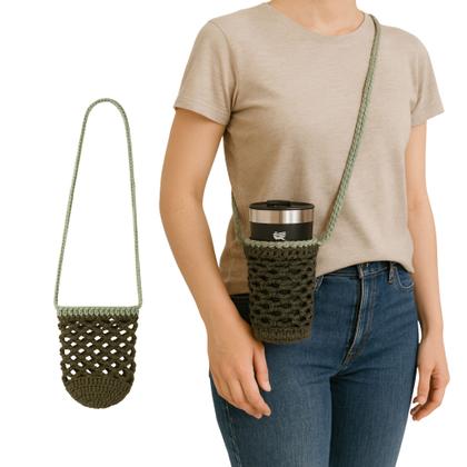 Imagem de Porta Copo de Crochê Artesanal com Alça Longa Feito à Mão Sustentável Estiloso