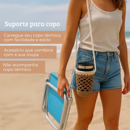 Imagem de Porta Copo de Crochê Artesanal com Alça Longa Feito à Mão Sustentável Estiloso